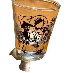 Vintage Cowboy Shot glass “one for the road”, Mid Century road soda drinking